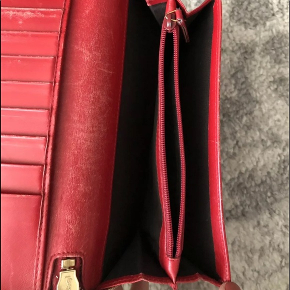 YSL Classic Ligney Zip-Around Wallet Red Calfskin - Picture 6 of 7